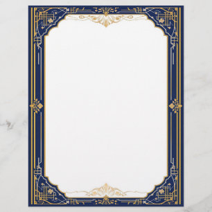Blue Gold and White Art Deco Custom Letterhead
