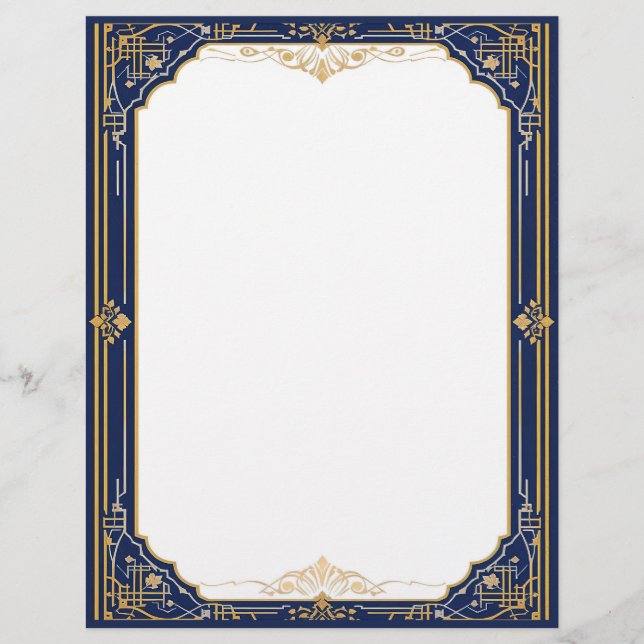 Blue Gold and White Art Deco Custom Letterhead (Front)