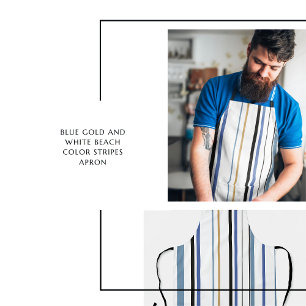 Blue Gold and White Beach Colour Stripes Apron