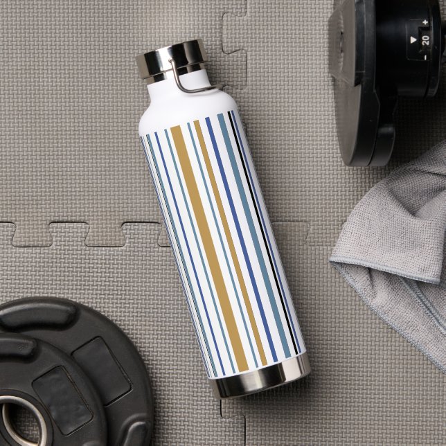 Blue Gold and White Beach Colour Stripes Water Bottle (Gym)