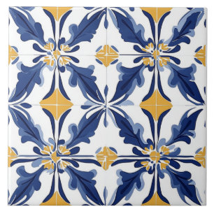 Blue, Gold and White Ceramic Tile