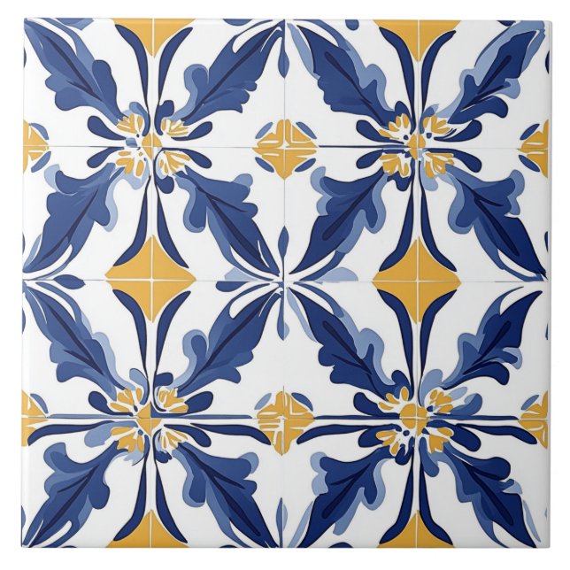 Blue, Gold and White Ceramic Tile (Front)
