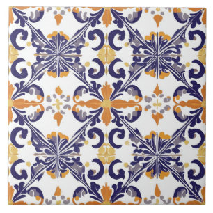 Blue, Gold and White Ceramic Tile