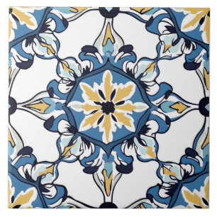 Blue, Gold and White Ceramic Tile