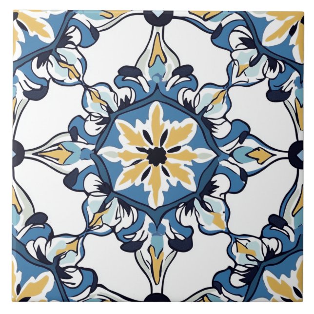 Blue, Gold and White Ceramic Tile (Front)