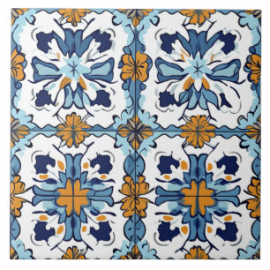 Blue, Gold and White Ceramic Tile