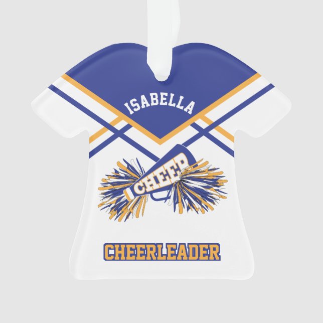 Blue, Gold and White Cheerleader Ornament (Front)