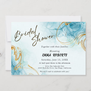 Blue Gold and White Elegant Watercolor Bridal Invitation