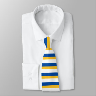 Blue Gold and White Horizontally-Striped Tie