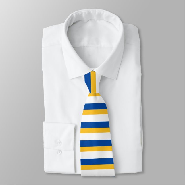 Blue Gold and White Horizontally-Striped Tie (Tied)