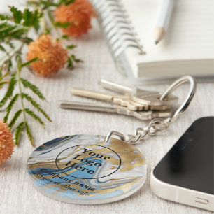 Blue gold and white marble key ring
