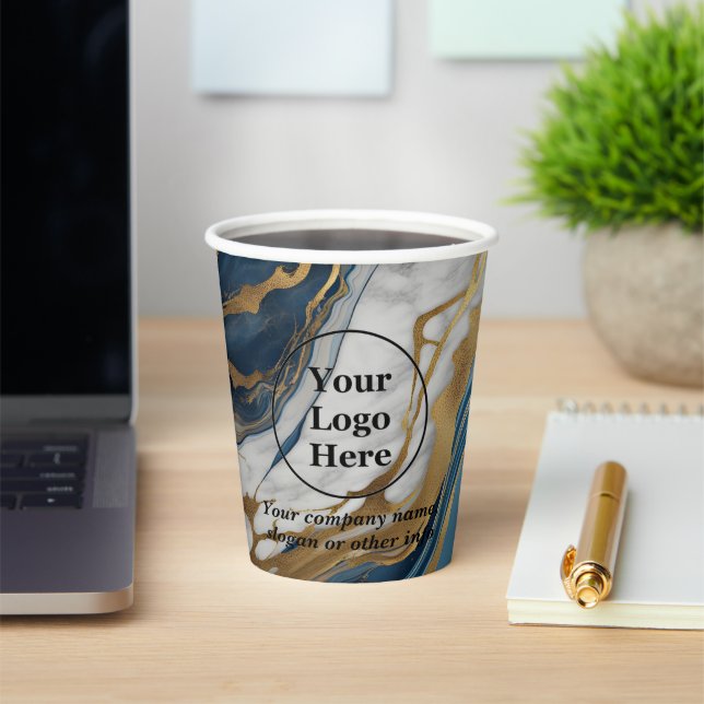 Blue gold and white marble paper cups (Insitu)