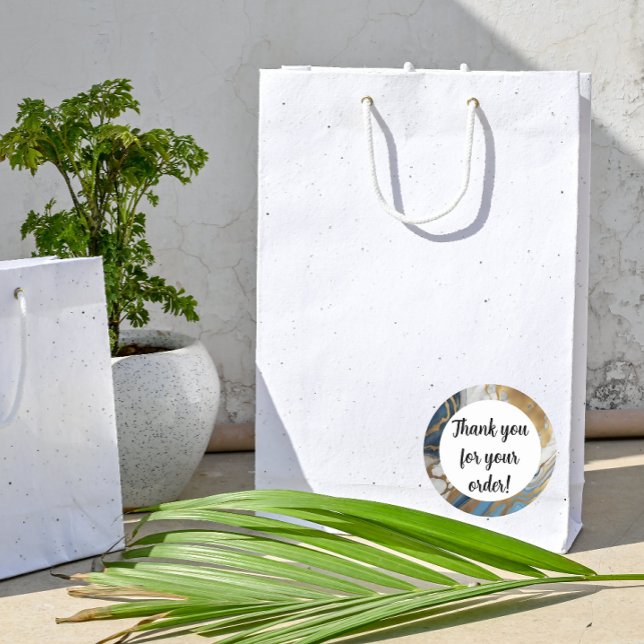 Blue gold and white marble Thank You  Classic Round Sticker (Creator Uploaded)