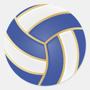 Blue, Gold and White Volleyball Classic Round Sticker