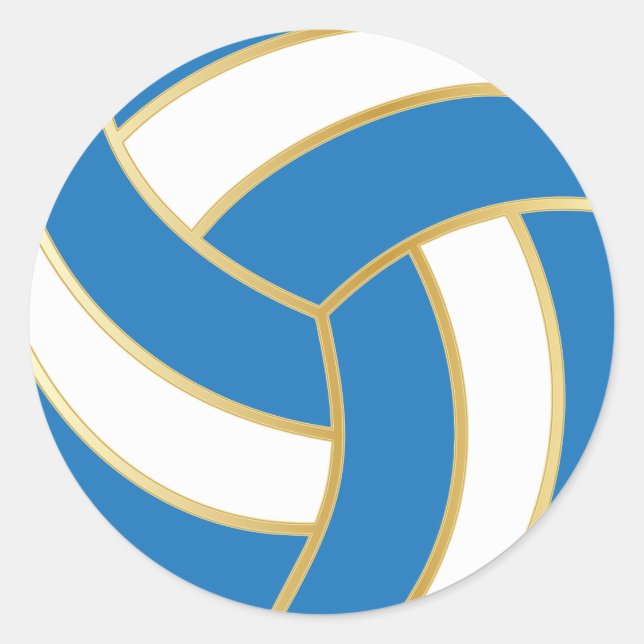 Blue, Gold and White Volleyball Classic Round Sticker (Front)