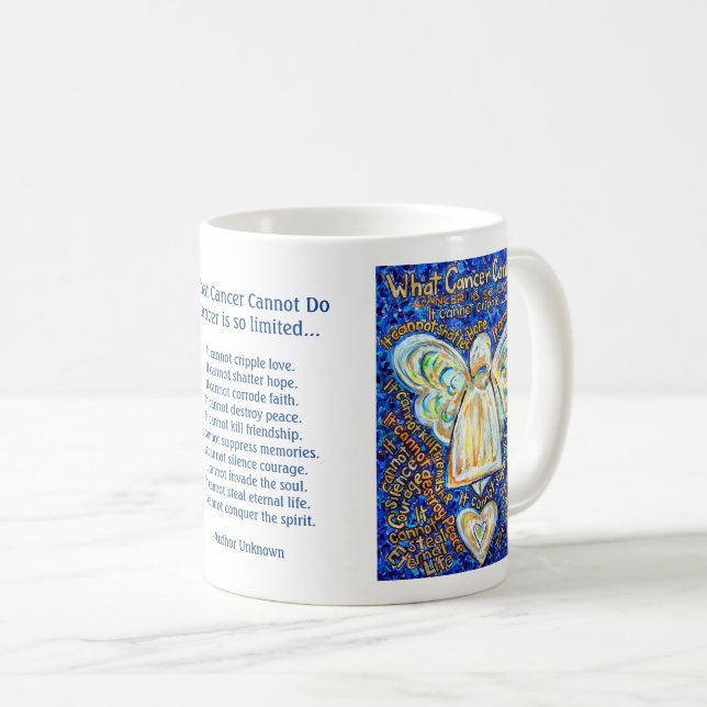 Blue Gold Angel Cancer Cannot Poem Coffee Mugs (Front Right)