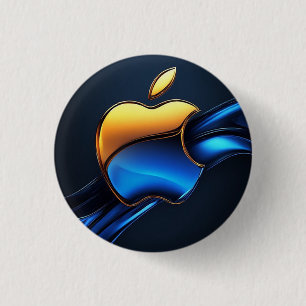 Blue Gold Apple Symbol With Flowing Abstract Detai 3 Cm Round Badge