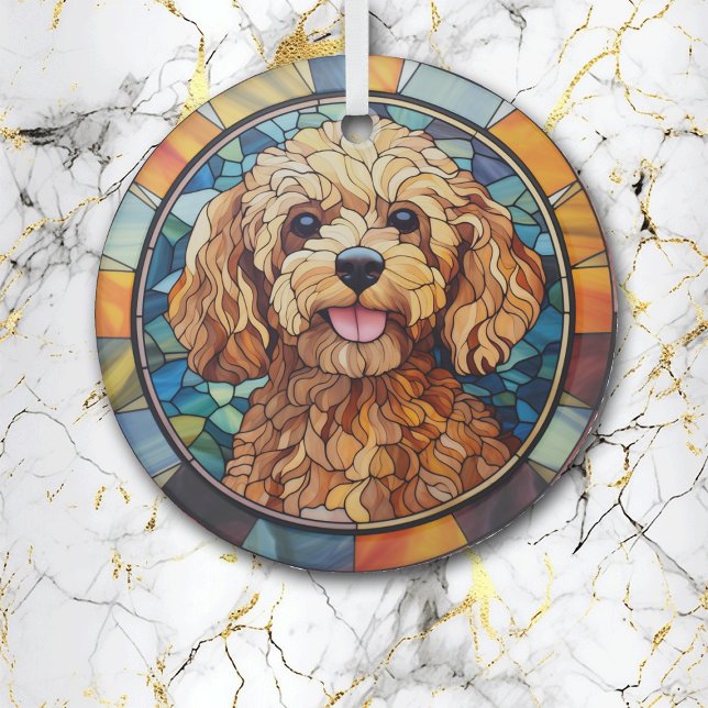 Blue Gold Apricot Poodle Dog Stained Glass Tree Decoration (Creator Uploaded)