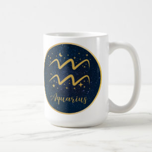 Blue Gold Aquarius zodiac symbol stars Coffee Mug