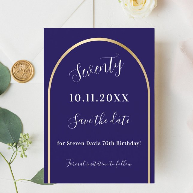 Blue gold arch birthday save the date (Creator Uploaded)