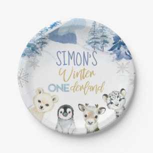 Blue Gold Arctic Winter Onederland Birthday  Paper Plate