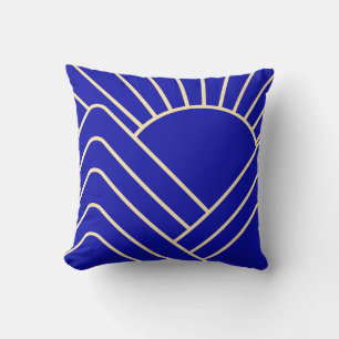 Blue Gold Art Deco Abstract Landscape Cushion