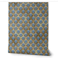 Blue Gold Art Deco Geometric Pattern