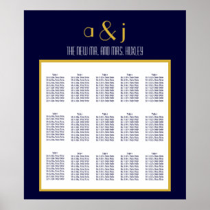 Blue Gold Art Deco Wedding Seating Chart 150