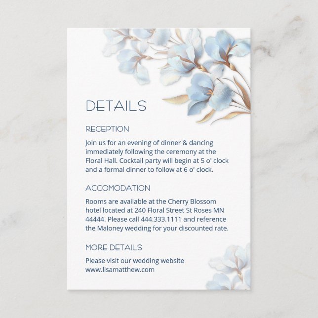 Blue Gold Artistic Flowers Enclosure Card (Front)