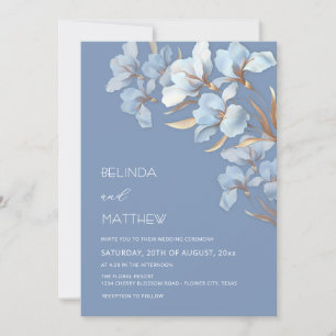 Blue Gold Artistic Flowers Invitation