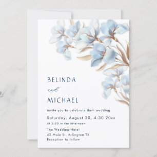 Blue Gold Artistic Flowers Invitation