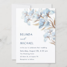 Blue Gold Artistic Flowers Invitation