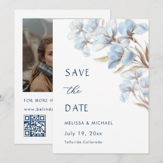 Blue Gold Artistic Flowers Save The Date