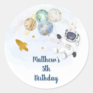 Blue Gold Astronaut Outer Space Birthday Classic Round Sticker