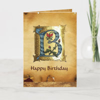 BLUE GOLD B LETTER WITH FLOWERS MONOGRAM Birthday