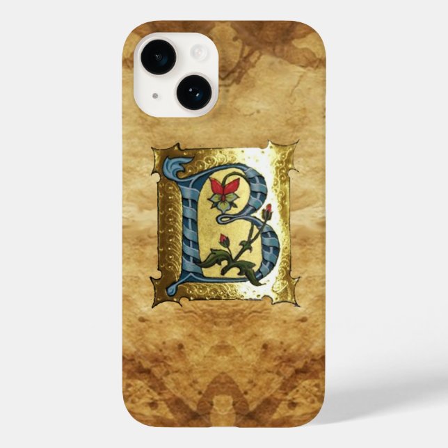BLUE GOLD B LETTER WITH FLOWERS MONOGRAM Case-Mate iPhone CASE (Back)