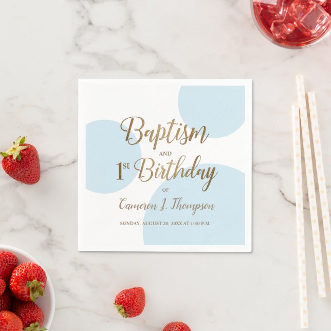 Blue Gold Baby Boy Baptism 1st Birthday Custom Napkin (Insitu)