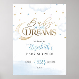 Blue Gold Baby of our Dreams Welcome Poster