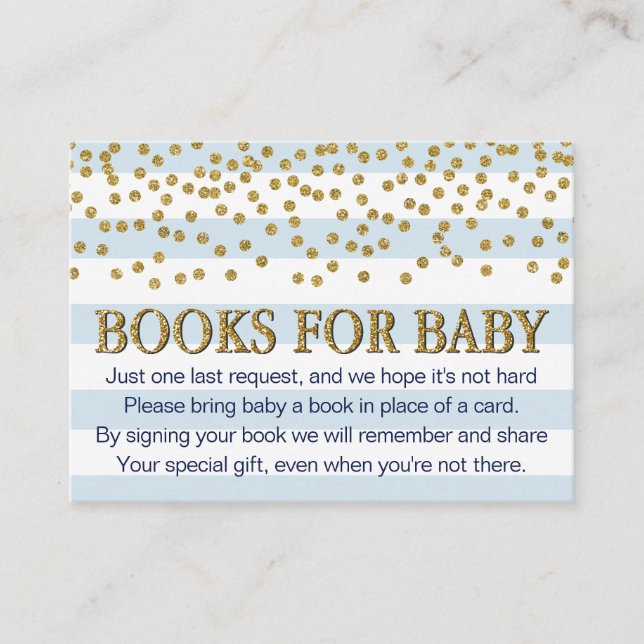 Blue Gold Baby Shower Book Request Card Enclosure (Front)
