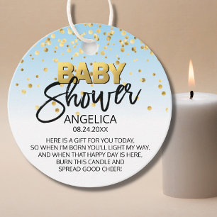 Blue Gold Baby Shower Candle Votive Favour Favour Tags