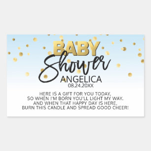 Blue Gold Baby Shower Candle Votive Favour Labels