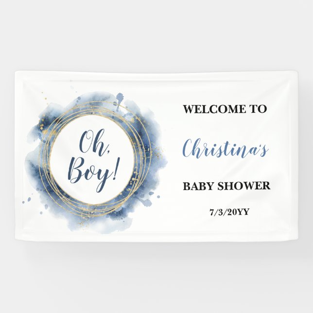  Blue Gold Baby Shower Oh boy Welcome  Banner (Horizontal)