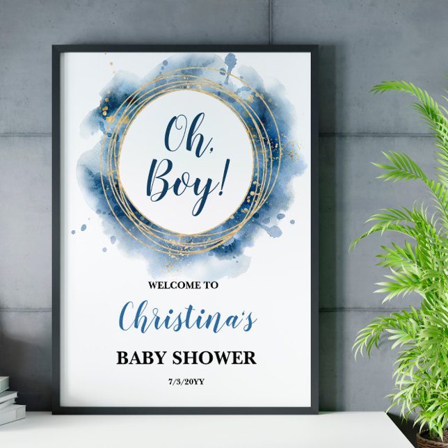  Blue Gold Baby Shower Oh boy Welcome Board Poster (Creator Uploaded)