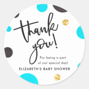 Blue & Gold Baby Shower Thank You Stickers - Boy
