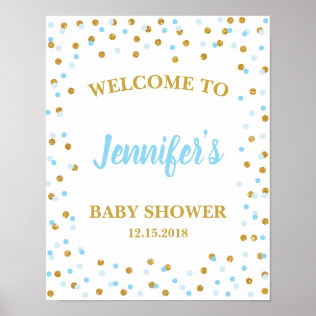 Blue & Gold Baby Shower Welcome Sign Personalised (Front)