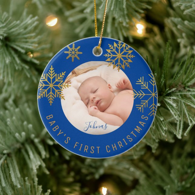 Blue Gold Babys First Christmas Gift Ceramic Tree Decoration (Tree)
