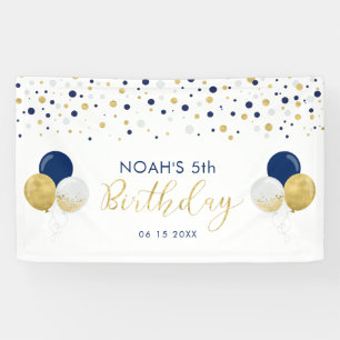 Blue & Gold Balloon 5th Kids Birthday Banner