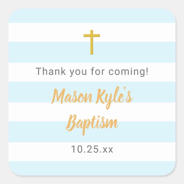 Blue Gold Baptism thank you favour sticker (Front)