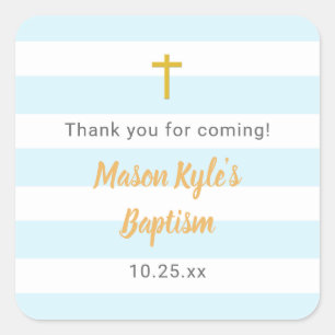 Blue Gold Baptism thank you favour sticker
