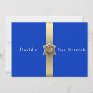 Blue & Gold  Bar Mitzvah Star of David Invitation